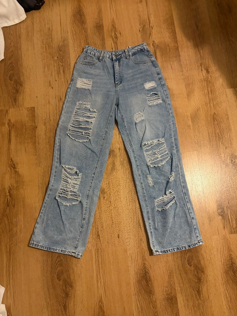 Bequeme Wide Leg Jeans hellblau mit Gummibund – Gr. M  Size M