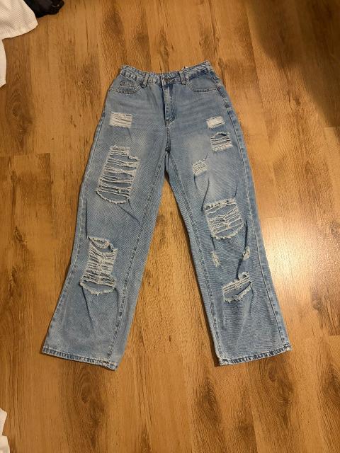 Bequeme Wide Leg Jeans hellblau mit Gummibund – Gr. M Size M