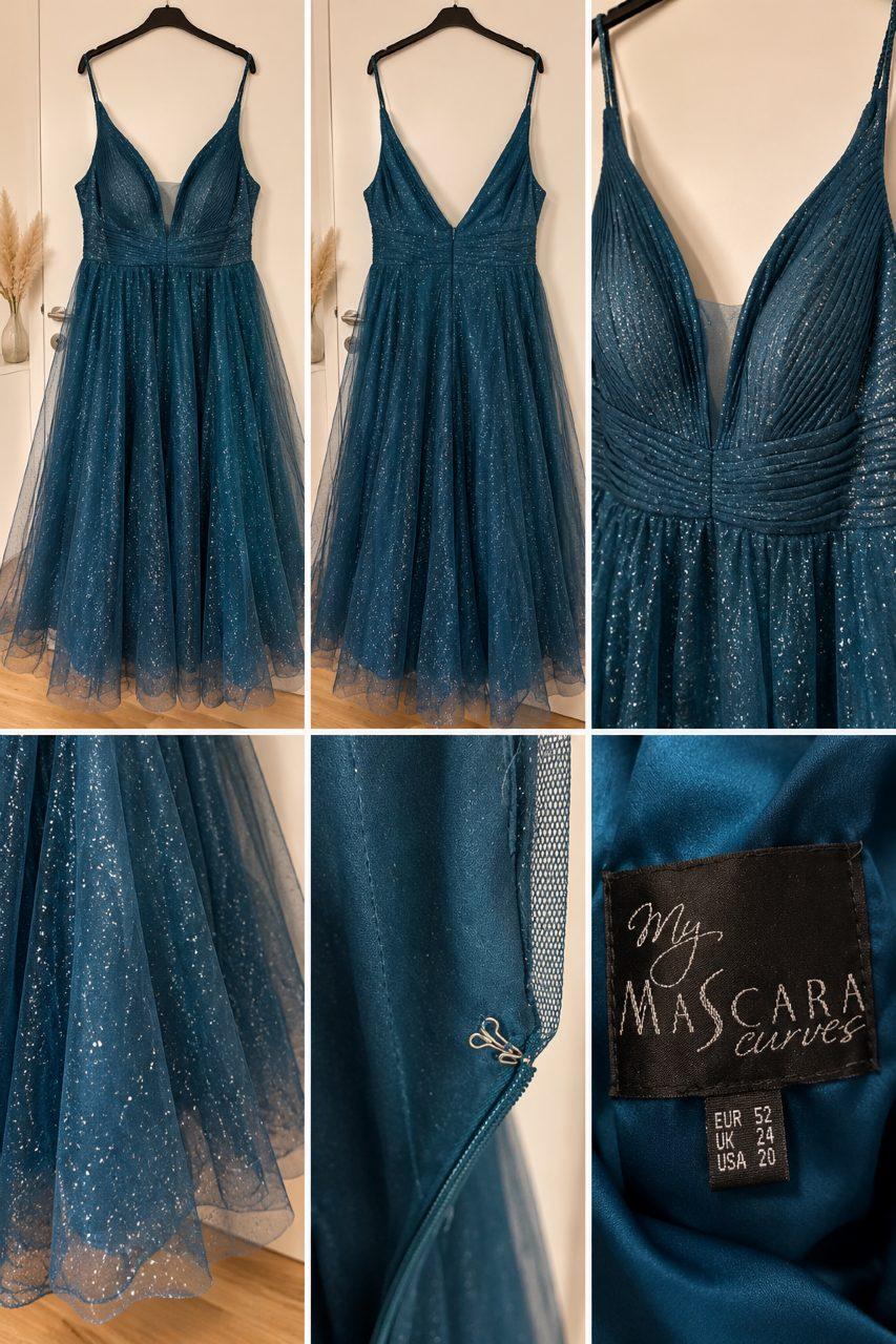 Wunderschönes Glitzer-Abendkleid in Petrolblau