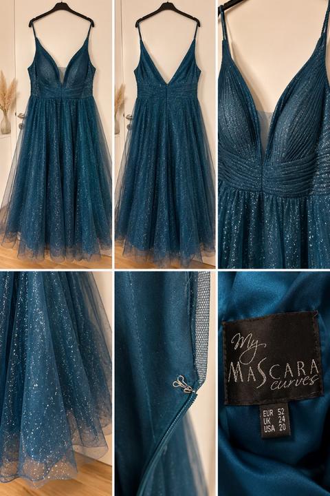 my mascara Wunderschönes Glitzer-Abendkleid in Petrolblau Size 52