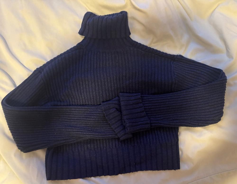 Blauer Crop Rollkragenpulli / Strickpullover Gr. M